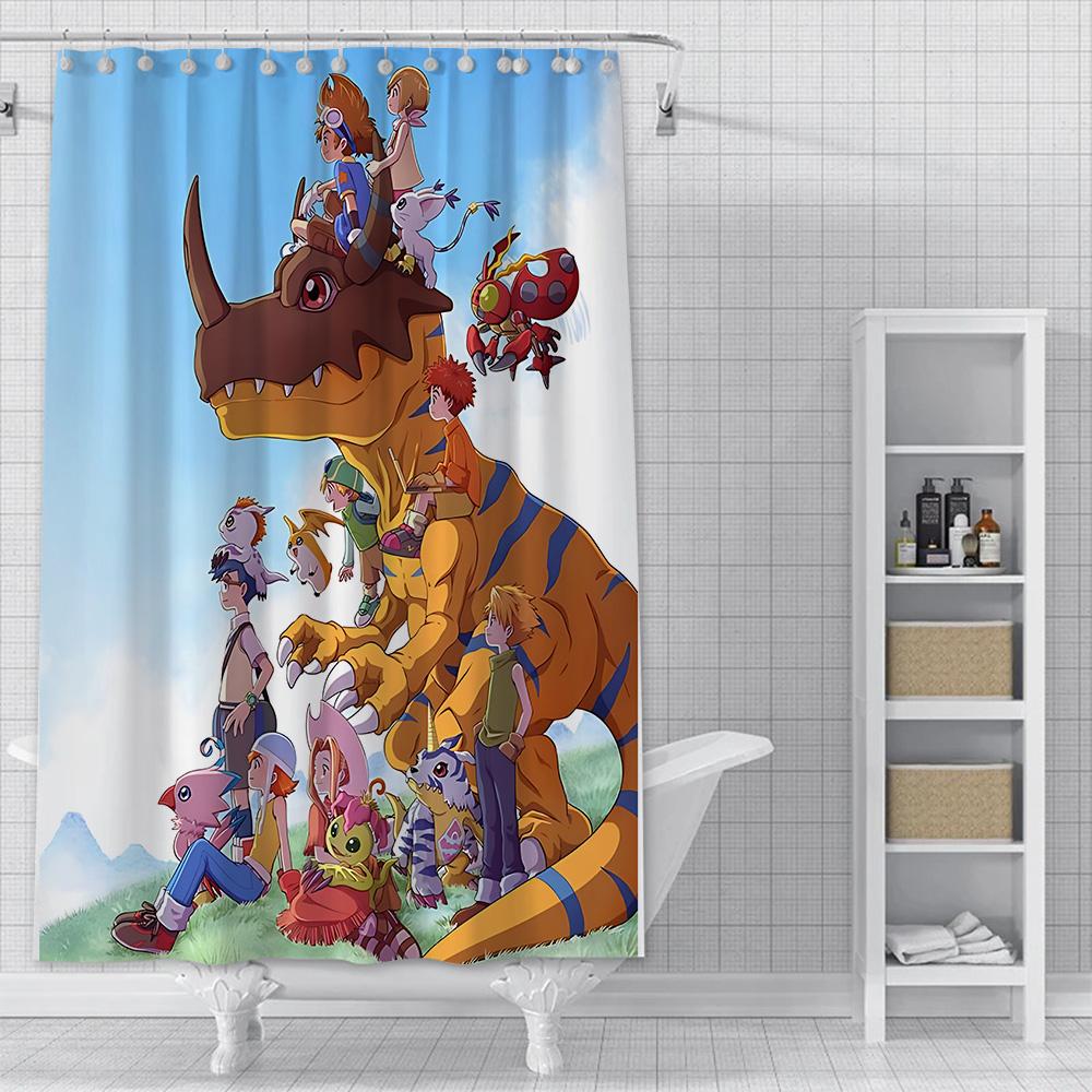 

Shower Curtain Waterproof Polyester Fabric Paint Colorful Curtains Cute Digimon Playmats Greymons Home Bathroom Decor With Hook W60H190(CM)-1 Pcs