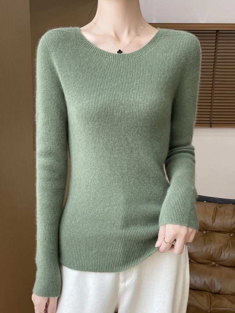 Retro Four-Thread Knit Sweater - Women's Round Neck Top for Autumn/Winter