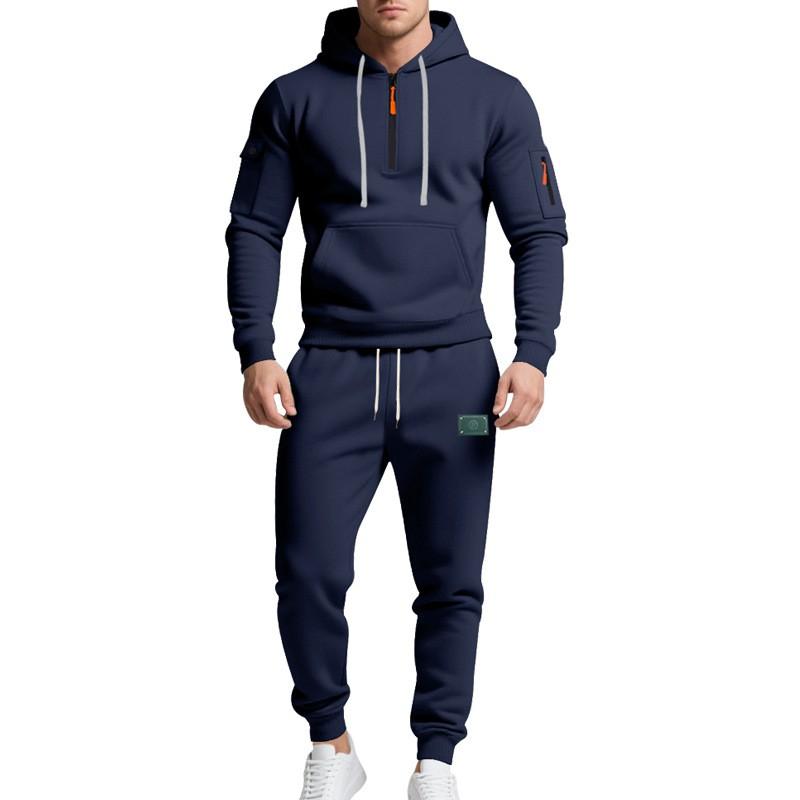 Herren Winter Warm Fleecegefüttert Lässig Arbeitskleidung Set Kapuzenpullover Hose Sportlich Streetwear