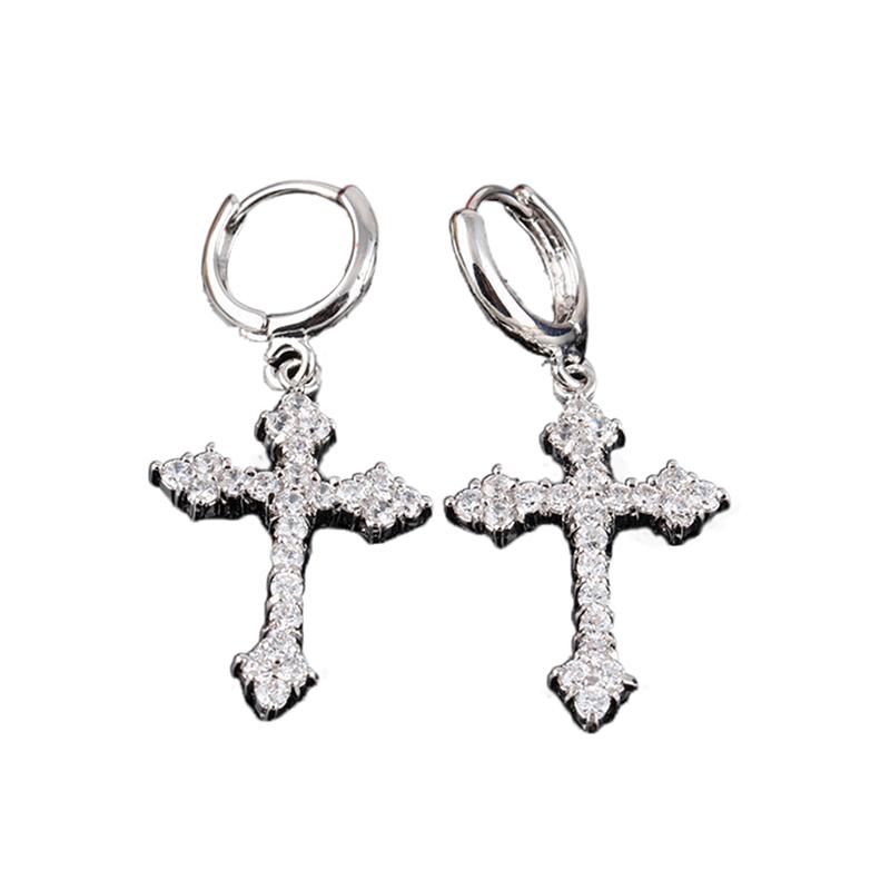 Modische Kristall-Kreuz-Hängeohrringe für Damen, Gothic-Legierungs-Kreuz-Hängehaken-Ohrringe, Party-Feiertags-Schmuckzubehör für Mädchen