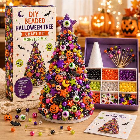 Weihnachten Halloween DIY Perlenbaum-Set Tischdeko Kleines Handwerk Weihnachtsbaum-Herstellungsset Festliche Perlenkunst Bastelzubehör