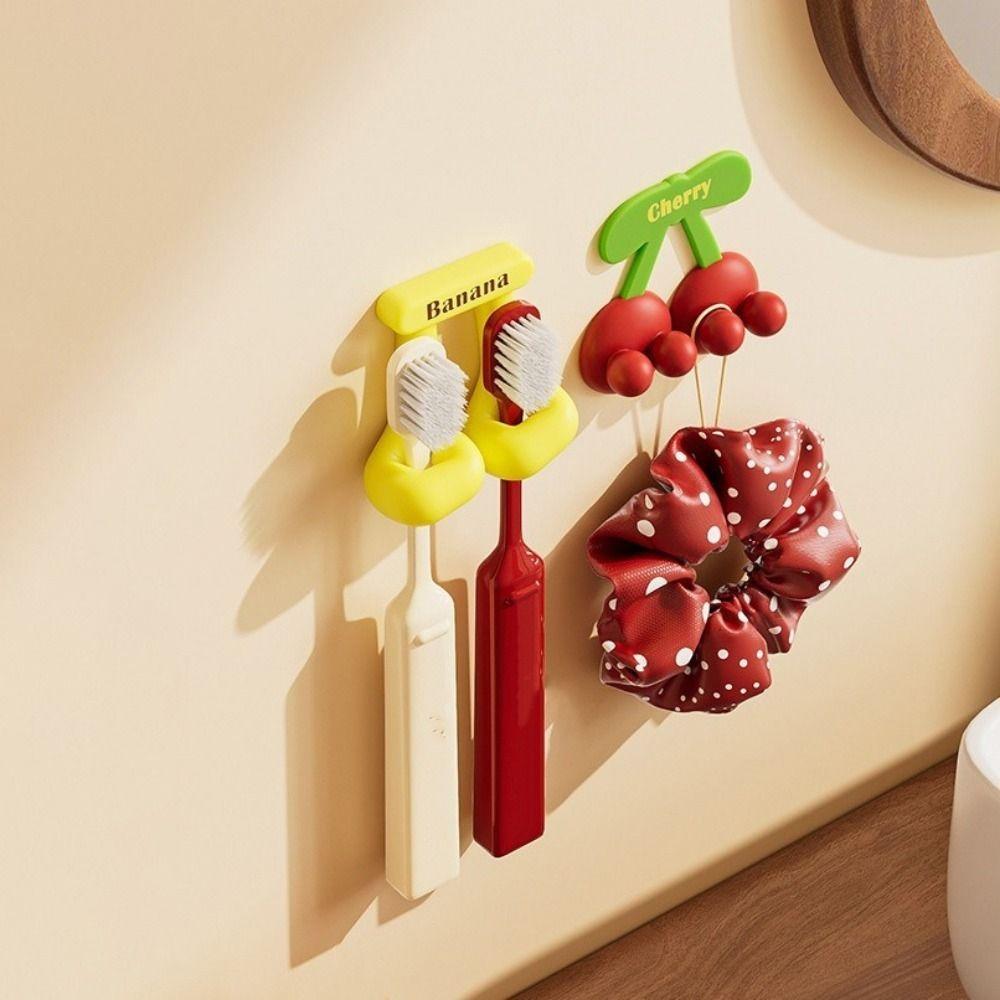 Self Adhesive Fruit Shaped Toothbrush Holder Space Saving Punch Free Silicone Toothbrush Holder Waterproof Decorative