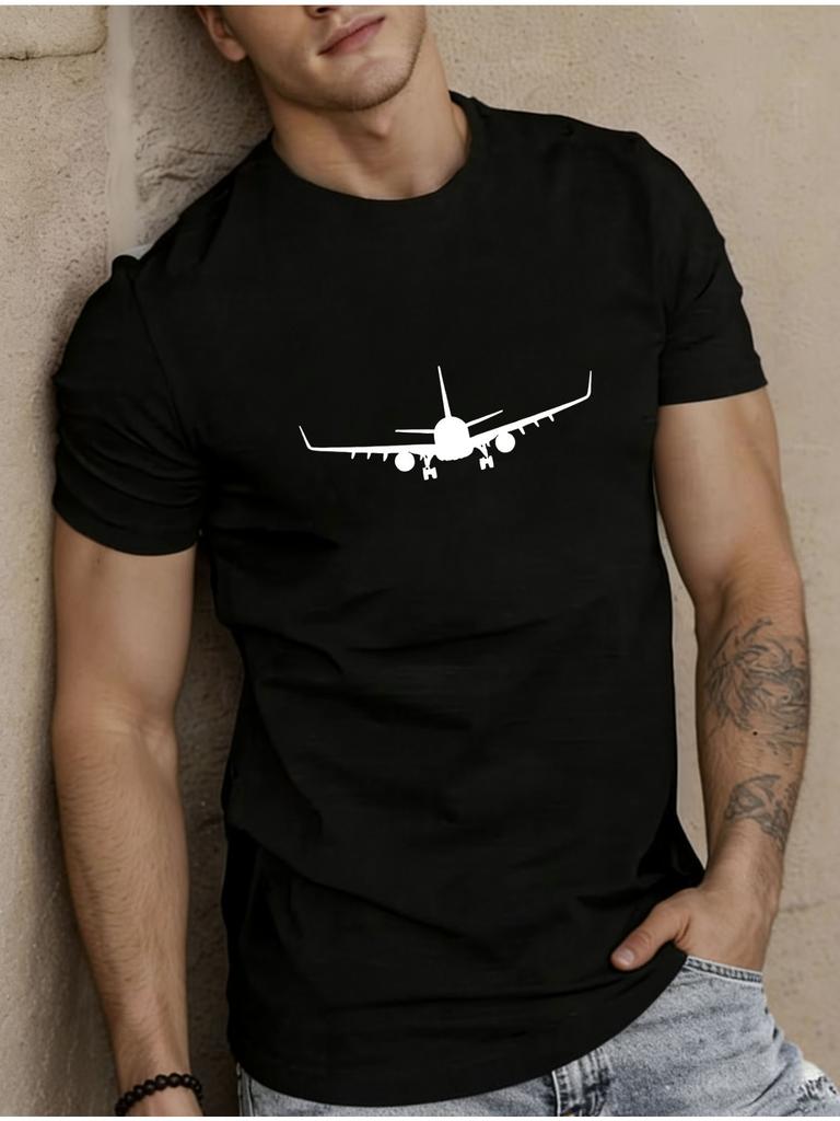 2026 Summer Unisexs Trendy New Airplane Silhouette Print Tshirt Fashionable 100 Cotton Casual And Versatile Shortsleeve