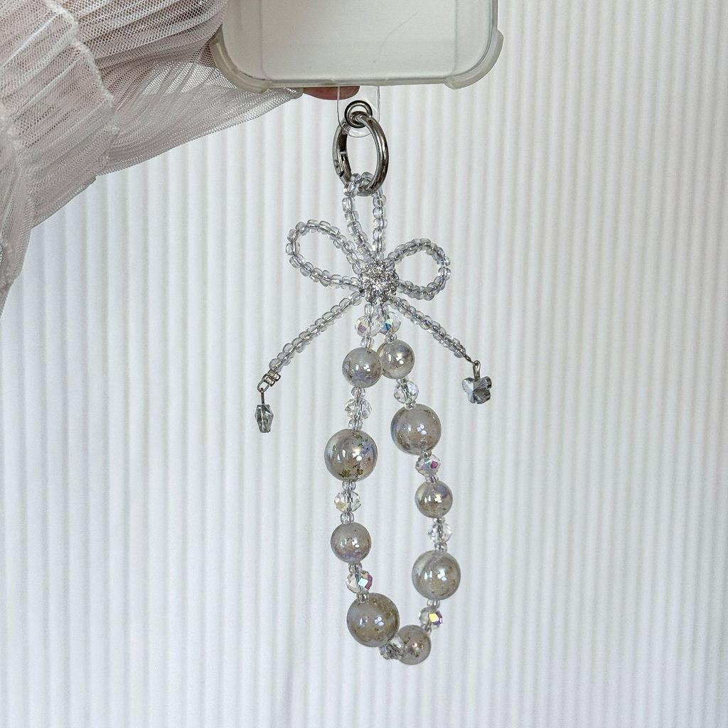 Creative Starry Sky Beaded Phone Charm with Bow and Flower Accents - Anti-Lost Pendant Keychain Lanyard