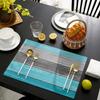 Non-Slip  Waterproof Home Dining & Restaurant Decor 4/6/8/10Pcs  Blue-Gray Striped Wood Grain Table Mat Machine Washable