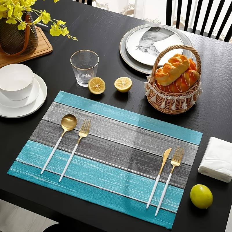 Non-Slip  Waterproof Home Dining & Restaurant Decor 4/6/8/10Pcs  Blue-Gray Striped Wood Grain Table Mat Machine Washable 4pcs бежевый