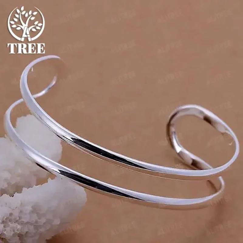 High Quality 925 Sterling Silver Double Line Bangle For Man Women Adjustable Bracelet Fashion Party Wedding Streetwear Jewelry
