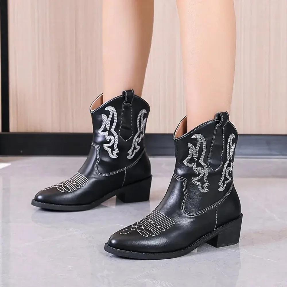 Boots for Women's  Spring Autumn New European American Knight Boots Thick Heel Embroidered Feet Short Boots Luxury Boot