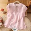 Pink New Button-embroidered Retro Sleeveless Shirt Thin Summer Fashion Shirt