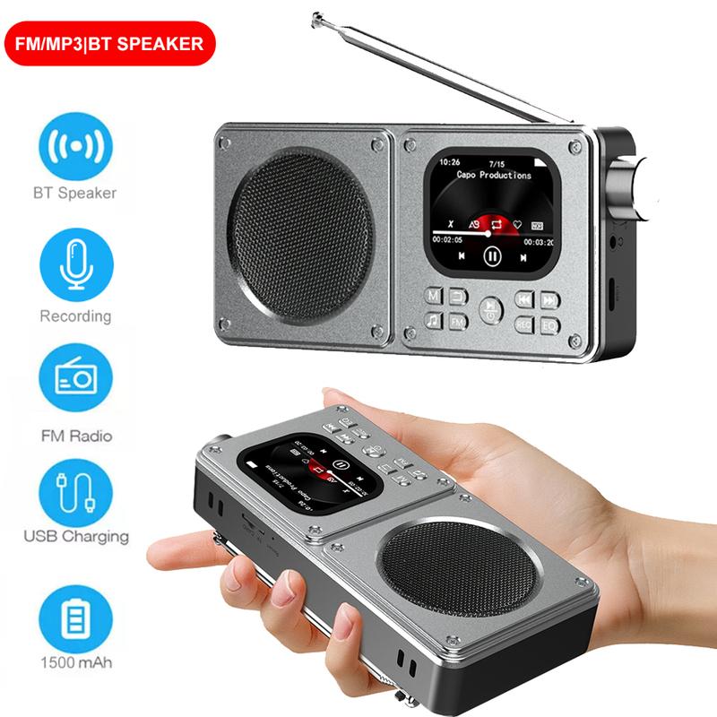 Radio FM portabil MP3 Difuzoare Bluetooth Wireless BT5.4 Cu ecran LCD Ceas Afișare versuri antenă Intrare AUX, card TF, video