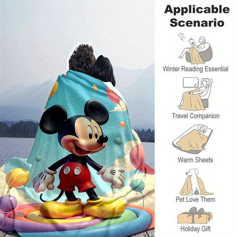 1pc, Mickey Mouse Inspired, Colorful Balloons, Happy Birthday Gift, Seasonal Decorative Blanket, Soft Flannel Throw Blanket, Living Room, Tr