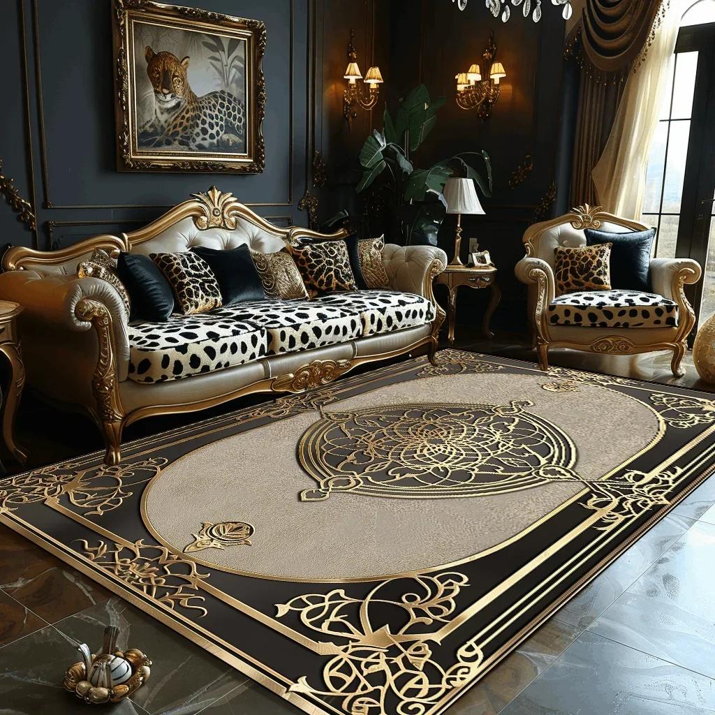 Luxury Golden Carpet Living Room Decoration Home Sofa Table Beside Carpets Bedroom Hotel Hall Non-slip Soft Floor Mats Tapete