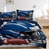 3pcs Blue Football Helmet Bedding Set, Including 1 Quilt Cover and 2 Pillow Shams, Without Filling, Soft and Comfortable Home Bedroom Fabric