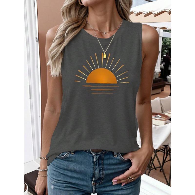 Colorful Stripe Round Neck Butterfly Leopard Creative Element Casual Tank Top Summer Women Blouse