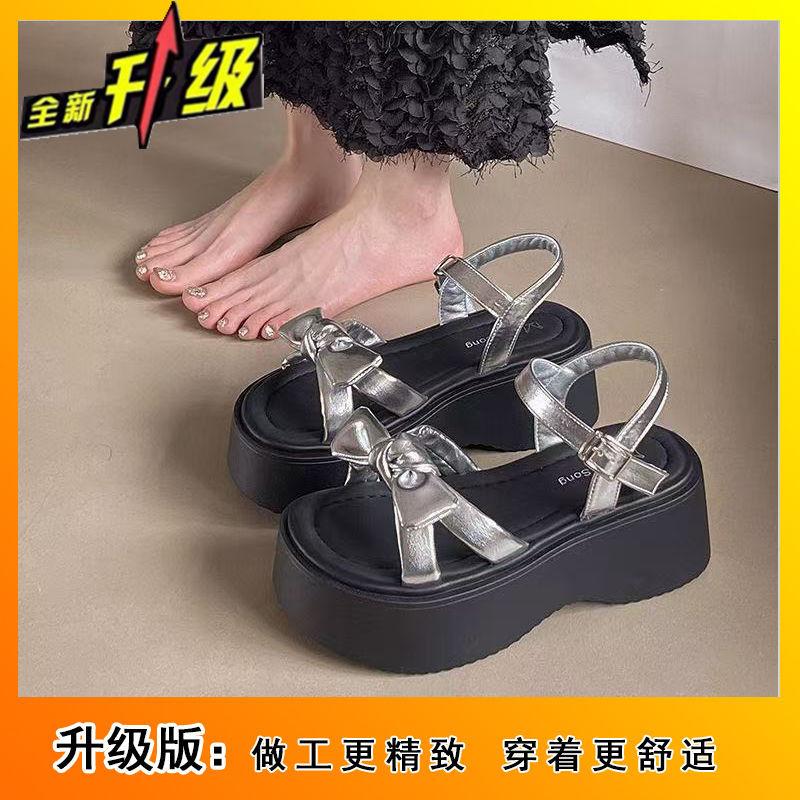 Women's summer outer wear thick-soled soft-soled slippers fashion and high-end slippers 2025 new French beautiful bow