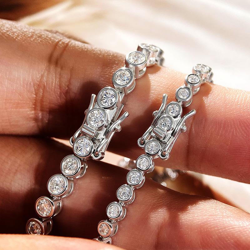 Smyoue 3 Colors 2/3mm Bubbles All Moissanite Tennis Bracelet for Women Men Bangles Full Diamond Pure 925 Silver Chain Jewelry