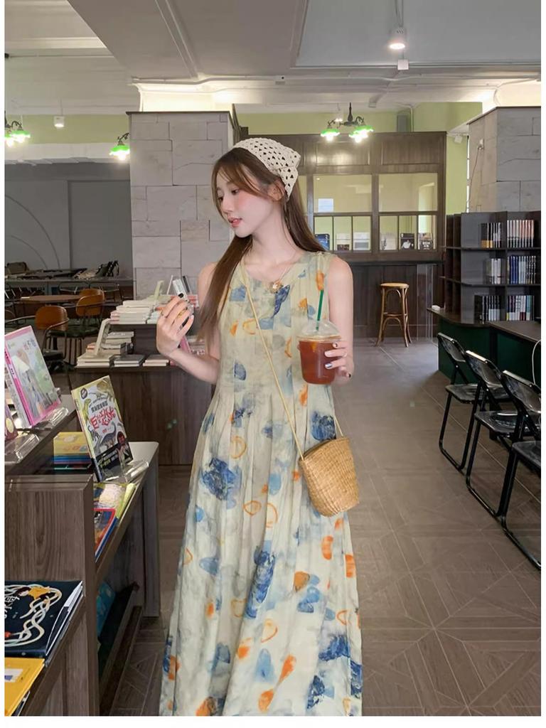 Ink Wash Painting Vest Dress - Retro Artistic Style for 2026 Spring/Summer Collection
