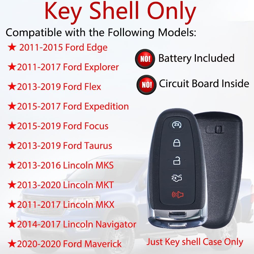 MechanMagic Key Fob Shell Cover for Ford Explorer Edge Flex Expedition Focus Taurus Maverick Lincoln Navigator MKS MKT MKX 2011- Keyless Entry Remote