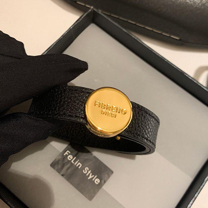 Maillard Style Wear Fashion Vintage Caramel Leather Wide Bracelet Women s Exquisite Light Luxury Minority Bracelet Jewelry Black/Only [Three Levels Adjustable]