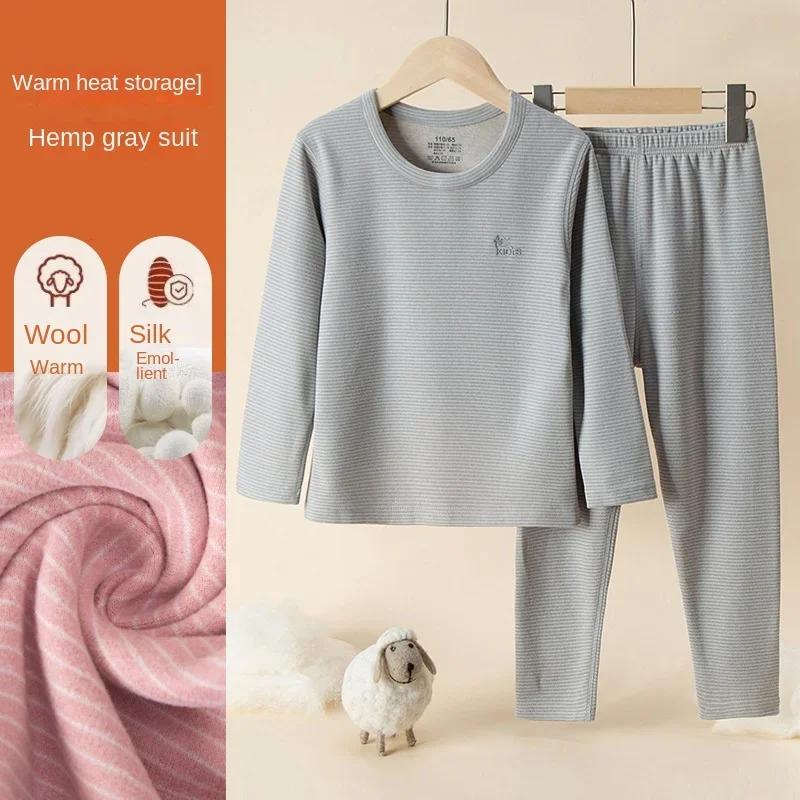 Εφηβικές Παιδικές Πιτζάμες Ζεστά Ρούχα Μάλλινα Μεταξωτά Θερμικά Εσώρουχα Σετ Παχύ Βουρτσισμένο Ύφασμα Βρεφικά Αγόρια Κορίτσια Πυζά 2τμχ