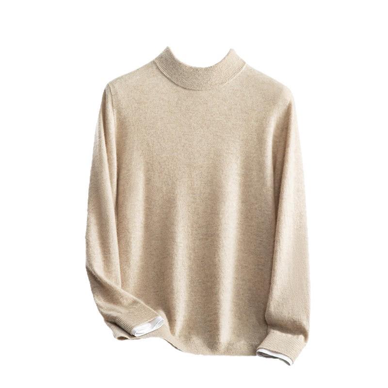 Men's 100% Pure Cashmere Half-High Collar Knit Sweater - Business Casual Long Sleeve Pullover