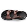 Fashion Italian Leather Double Buckle Cowhide Slippers for Men Hotel Beach Mens Summer Shoes Slip on Light Flats Male Outdoor Slippers