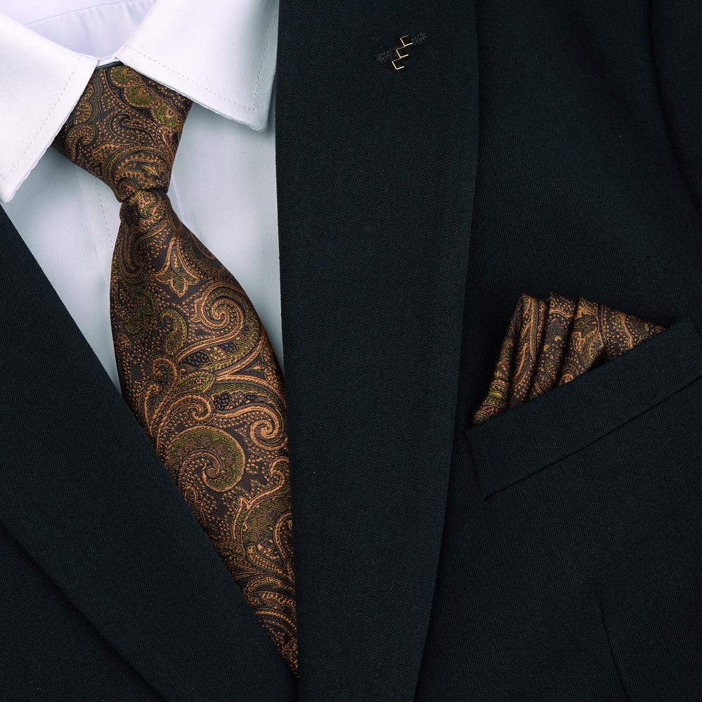 Motif Rétro Cravate à la Main Homme Britannique Marron-Vert Décontracté Jacquard Haut de Gamme Robe d'Affaires Boîte