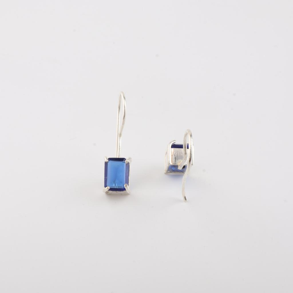 Blå safir ädelsten 925 sterlingsilver Handgjorda smycken vacker Hängande örhänge 1 tum För Alla hjärtans dag-present EE-180-2