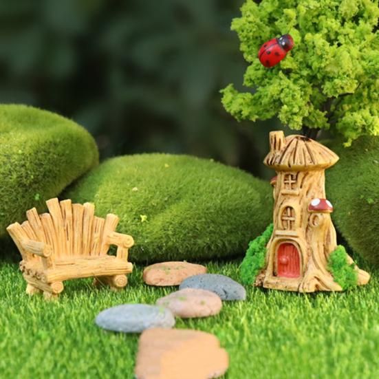 Mini Cartoon House Figurine Miniature Road Sign Chair Stone Letter Box Mushroom Statue House Micro Landscape Fairy Garden Decoration