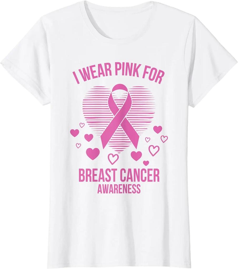 Jag bär rosa band hjärta cool t-shirt för bröstcancermedvetenhet för kvinnor oversize t-shirt avslappnad vardaglig fyra säsonger