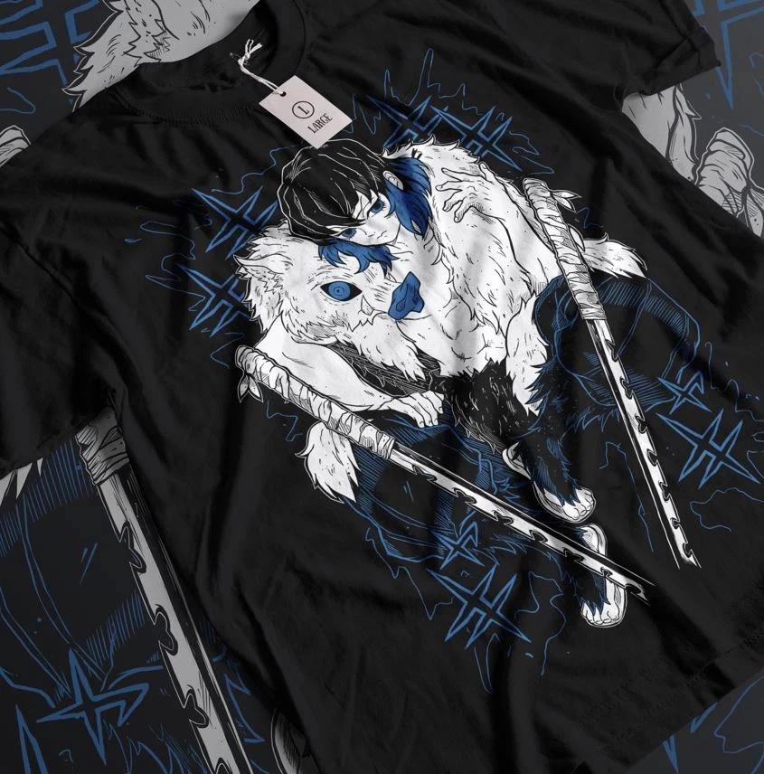 Demon Slayer Inosuke Hashibira Nichirin Swords Anime Black TShirt S