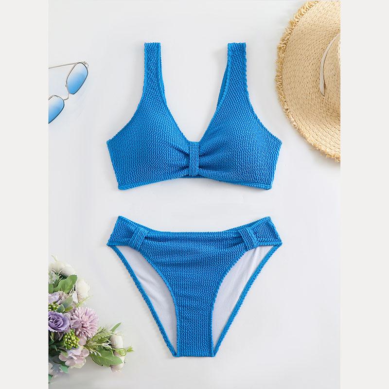 

Новый сексуальный однотонный купальник бикини с V-образным вырезом и разрезом, женский купальник, треугольный пляжный купальник, купальный костюм, комплект из двух частей бикини XL синий
