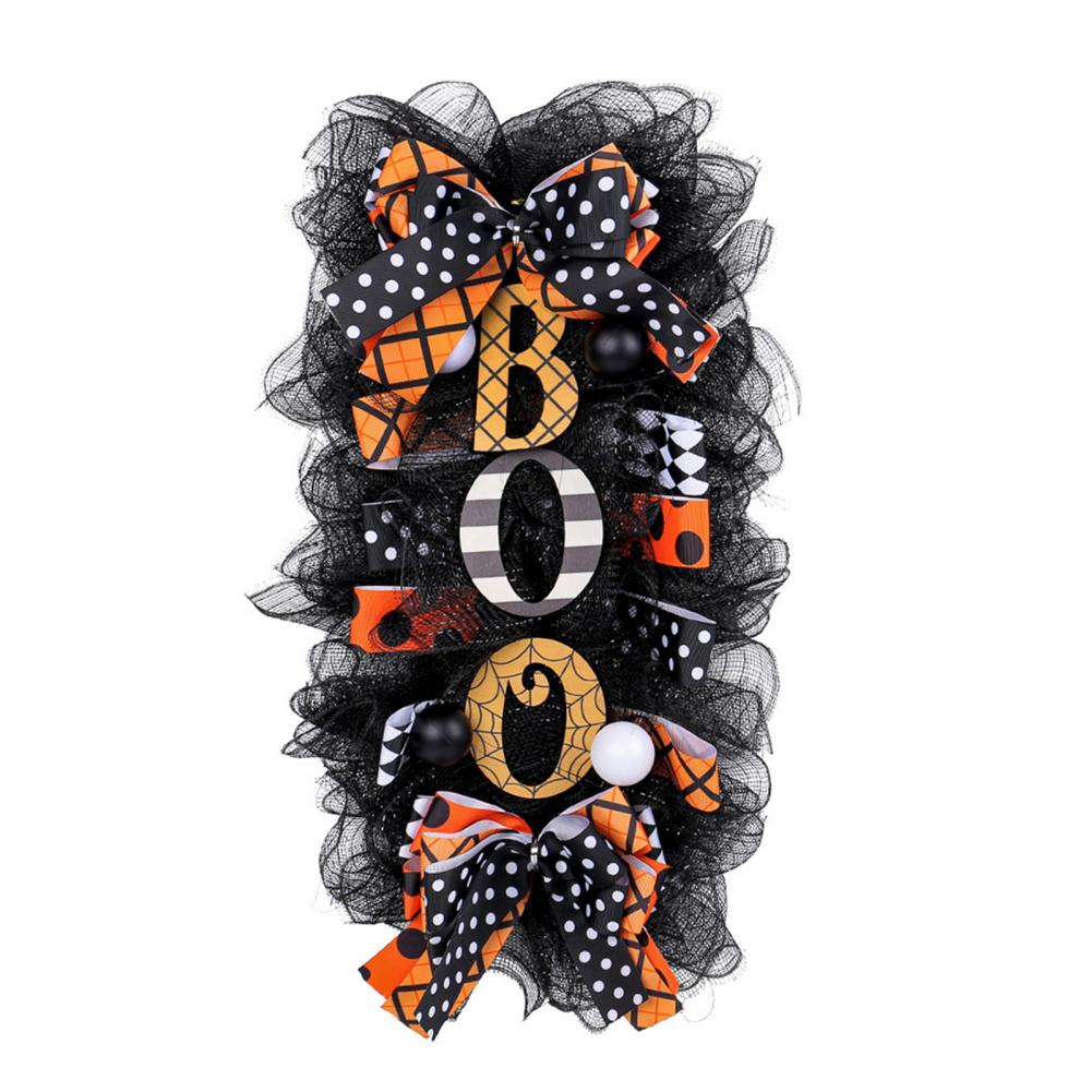 Halloween Wreath Outdoor Spooky Halloween Swag Wreath with Mesh Ribbon Boo Garland for Front Door Party Decor Ornaments for Wall