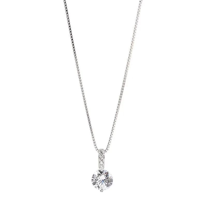 Exquisite Simple Shiny Zircon Pendant Necklace for Women Temperament Silver Color Stainless Steel Crystal Chokers Jewelry Gift