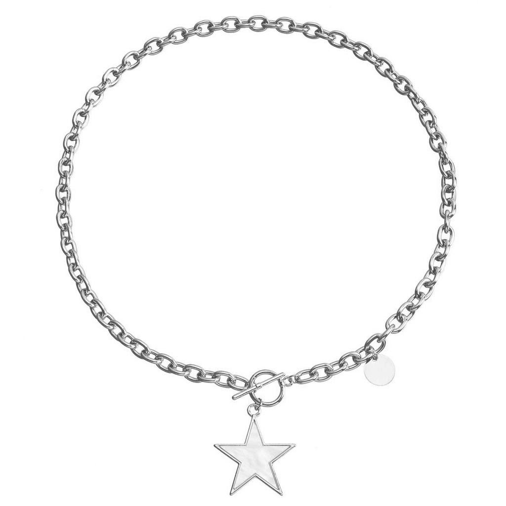 Accessories, Simple White Star Imitation Fritillary Necklace, Temperament Metal Rough Aluminum Chain Sweater Chain