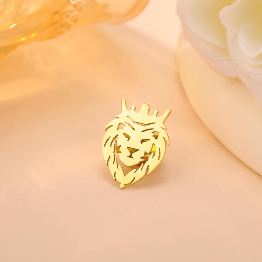 Dreamtime Lion With King Crown Brooch pins for Men Punk Animal Stainless Steel Brooch pins Tie Buckle Fashion Jewelry Punk Rock