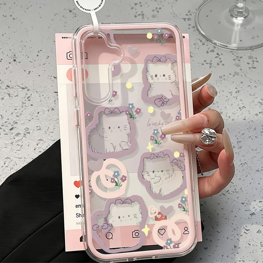 Cartoon Cat Phone Case For Samsung S25 S26 Ultra S24 S23 A16 A07 A37 A17 A53 A56 A57 A25 A34 A35 A55 A06 A05 Soft Silicone Cover