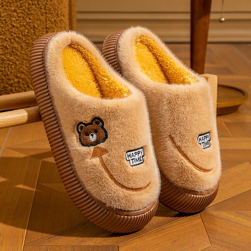 New cotton slippers women's autumn and winter indoor home thick bottom non-slip warm plush bear cotton slippers