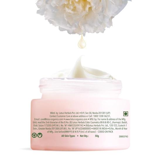 Lotus Organics+ Precious Brightening Cream | For Dark Spots, Blemishes & Pigmentation | SPF 20 Moisturiser | 100% Certified Organic White Peony  | 50g