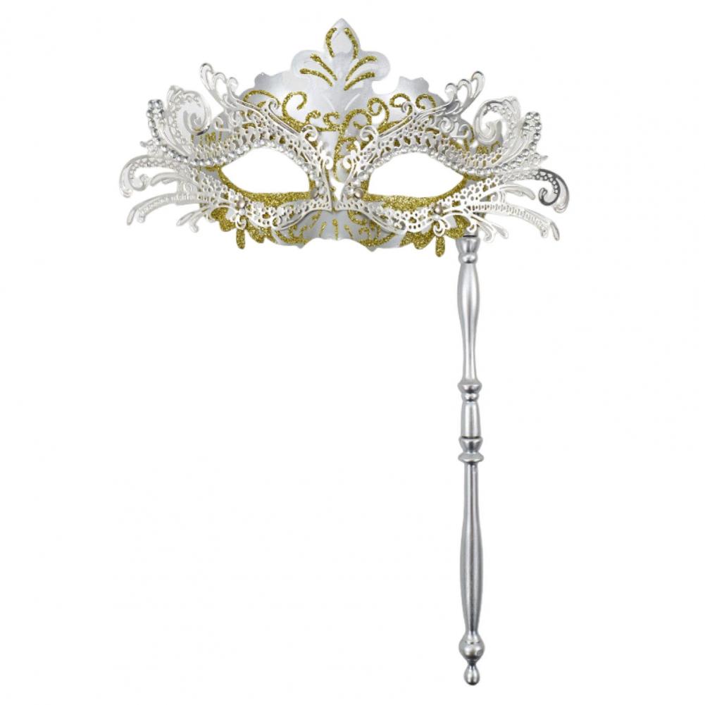 Fancy Dress Party Eyewear Mask Metal Handheld Stick Half Face Venetian Masque Rhinestones Women Mask Prom Ball Masquerade