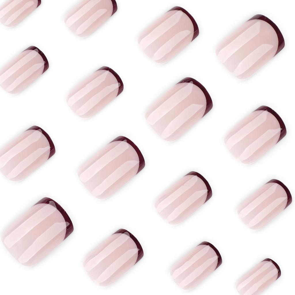 French Red Square Fake Nails - Popular Short Wearable Manicure Set