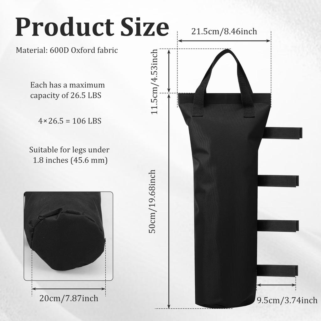 4pcs Canopy Weights Bag Leg Weight for Canopy Legs Extra Large Sand Bags for Weights, Pop Up Canopy Tent, Gazebo, Carport, RV A
