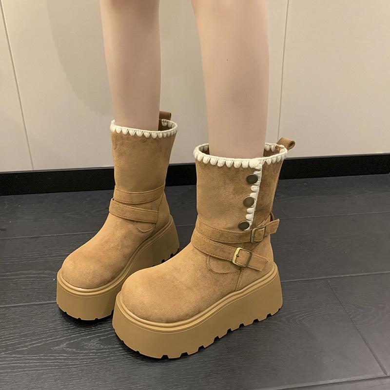 Yueyu British style thin thick-soled Martin boots women's 2025 new autumn small man height increase snow short boots
