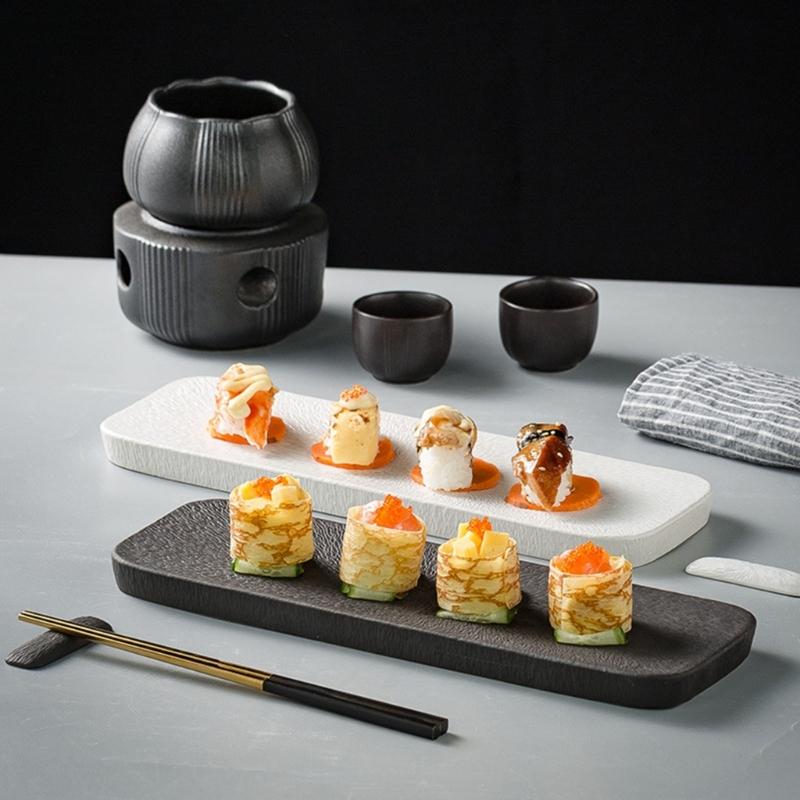 Multipurpose Ceramic Serving Dish Rectangular Plate For Sushi Appetizers Dessert Household Snacks Plate Easy To Clean