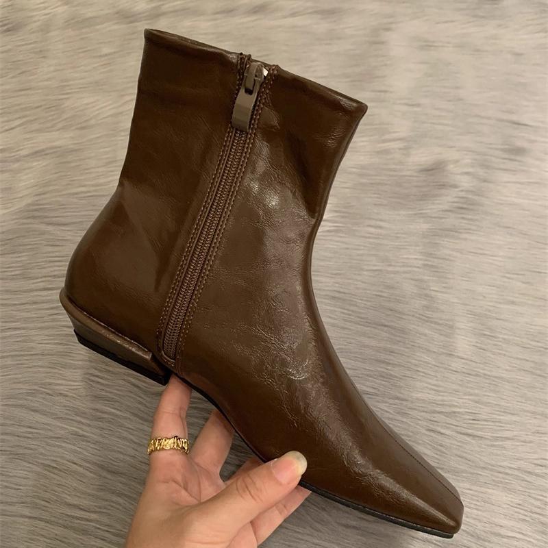 Fashion SUOJIALUN 2025 New Brand Women Ankle Boots Fashion Square Toe Back Zipper Ladies Elegant Short Boots Square Low Heel Shoes