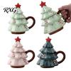 Caneca Festiva com Formato Inovador Árvore de Natal com Tampa de Estrela, 340ml Café Festivo para Chá Cocoa E Leite Resistentes ao Calor, Alça Curva Retro