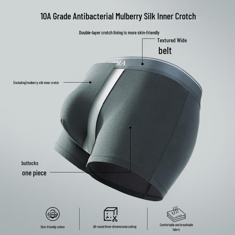 LANGSHA Men's 10A Antibacterial Silk-Crotch Cotton Boxer Briefs