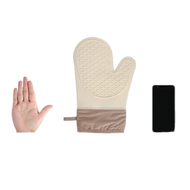 Auf Lager Beige Silikon Anti-Verbrühungs-Rutschfeste Baumwollgepolsterte Hitzebeständige Handschuhe für Mikrowelle und Backen