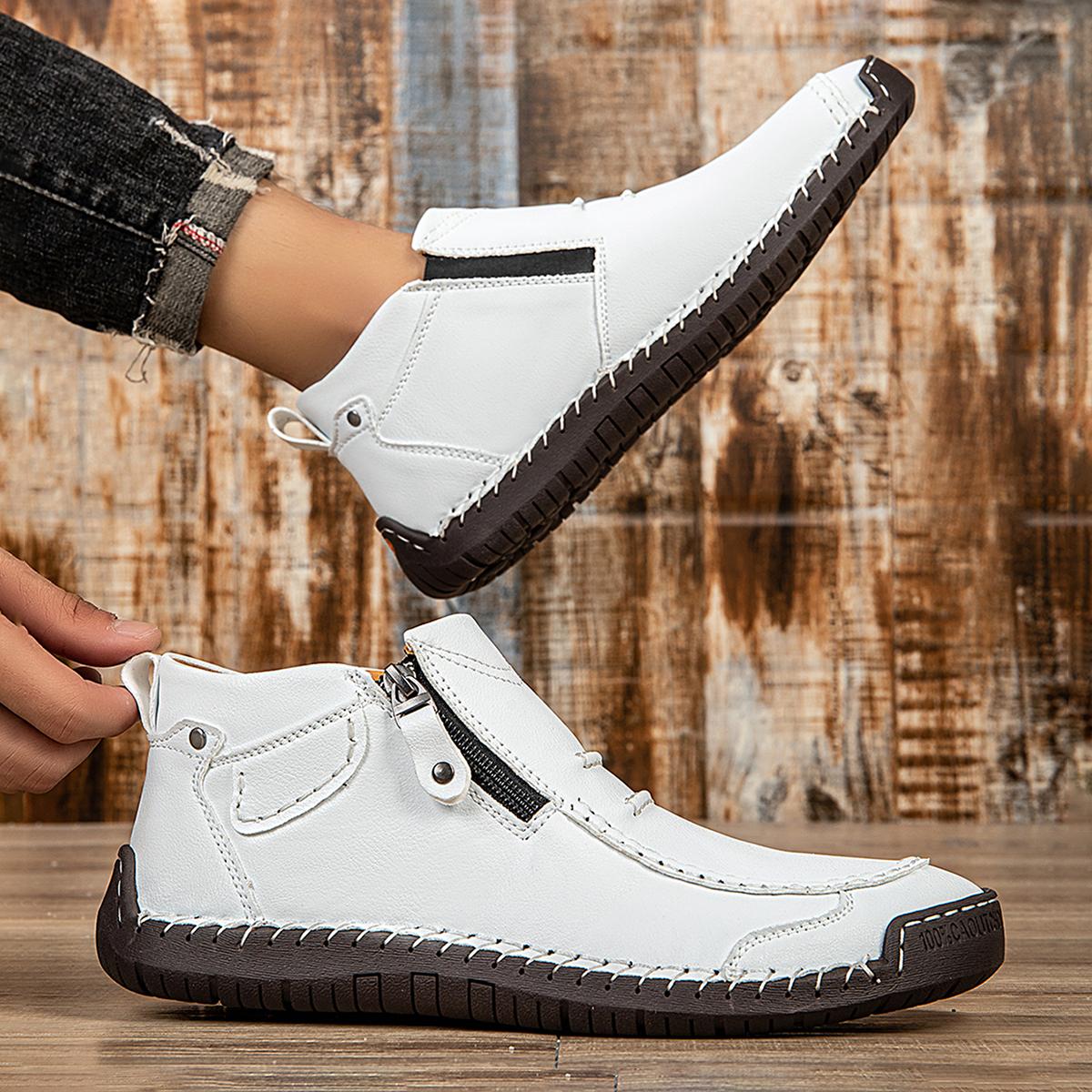 

Нове Класичне Взуття Ручної Роботи зі Шкіри для Чоловіків із Дизайном на Блискавці Вуличні Кросівки Повсякденне Взуття на Плоскій Підошві Чоловіче Робоче Взуття Ботильйони 41