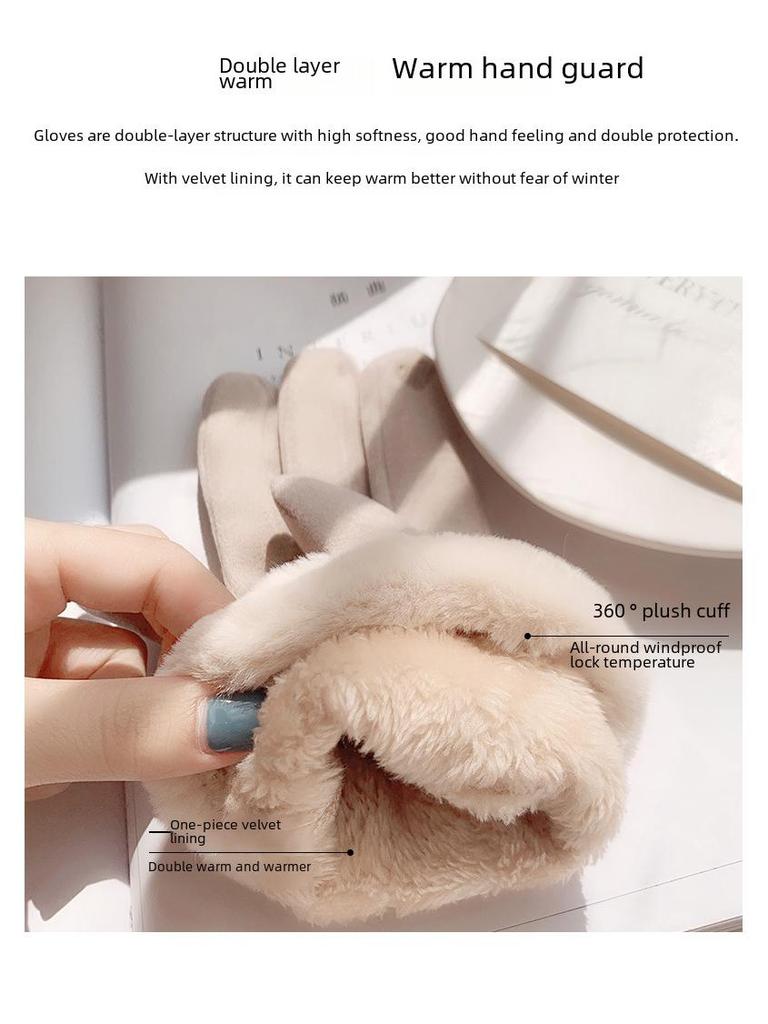 Women's Thick Warm Touchscreen Gloves: Velvet-Lined for Driving, Cycling & Skiing, Cotton & Imitation Cashmere, Perfect for Autumn & Winter.